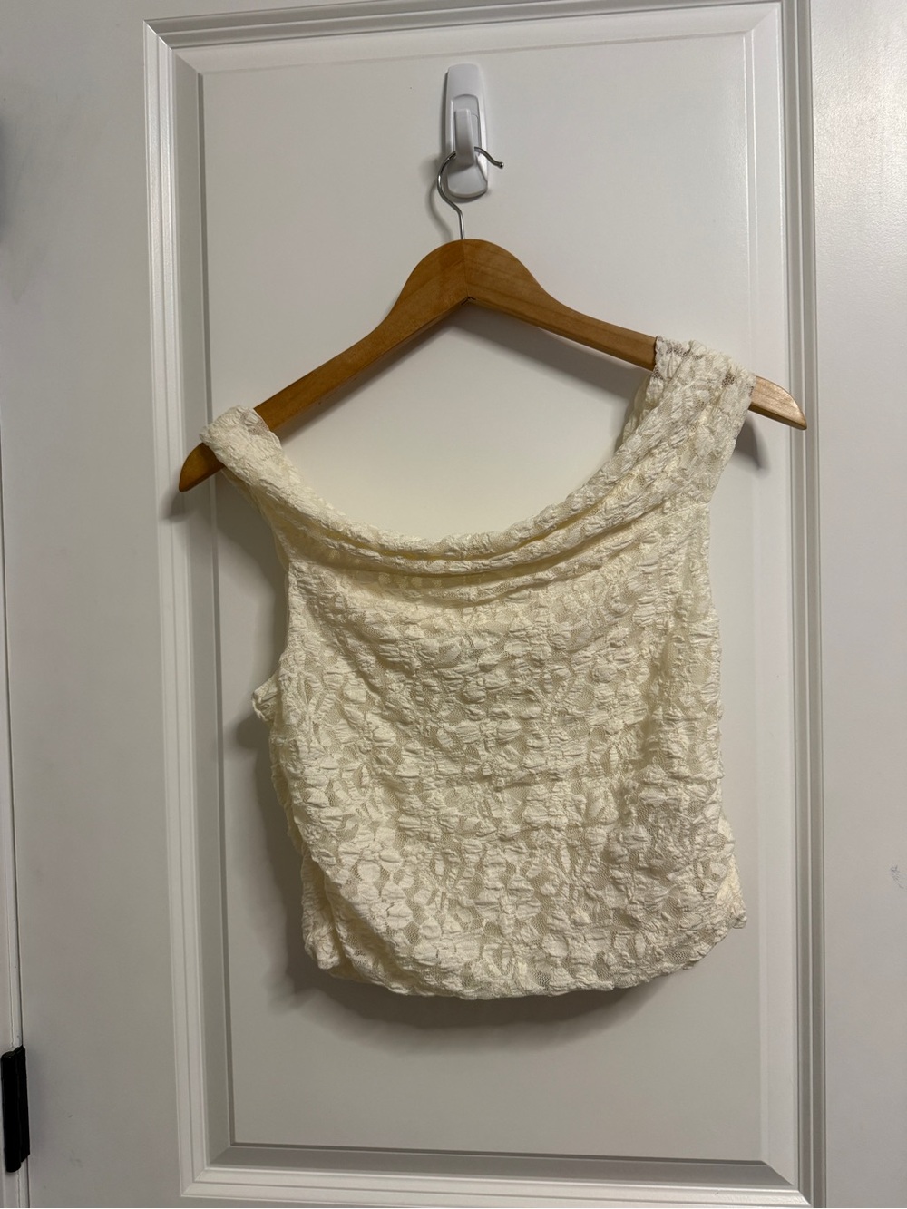 Hollister Cream One-Shoulder Lace Blouse